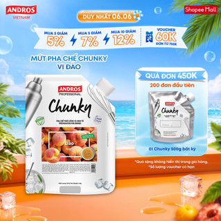 Mứt trái cây pha chế đào - có miếng trái cây thật - nguyên liệu pha chế - andros chunky - 1kg