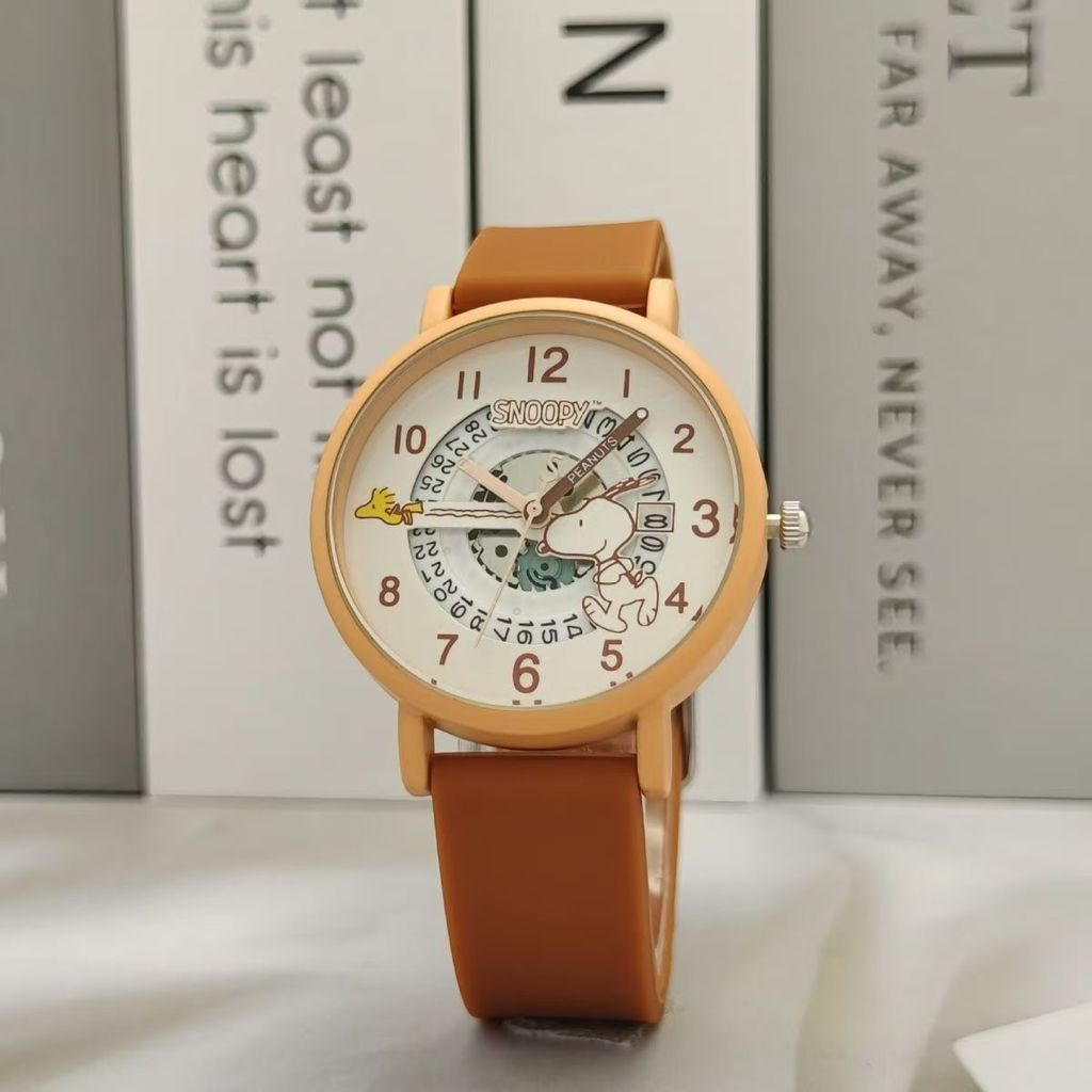 [Sẵn sàng] Đồng hồ nữ Snoopy Đồng hồ trẻ em học sinh trung học cơ sở Đồng hồ thạch anh thi Dây mềm Đ