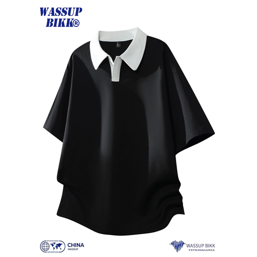 WASSUP BIKK Ice Silk Tay Ngắn PLO Áo Sơ Mi Nam Mùa Hè Dạo Phố Màu Sắc Tương Phản Rời Thường Ngày Ve 