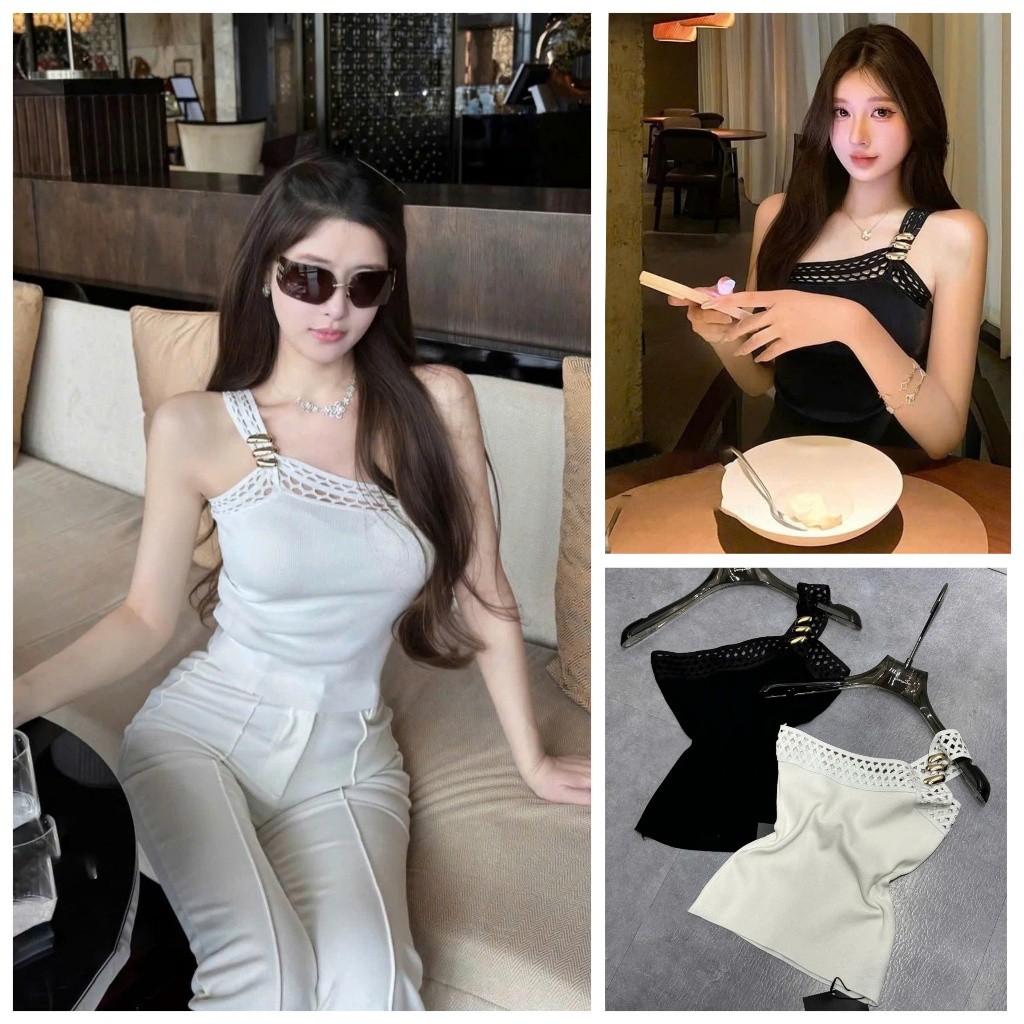 [Follow shop nhận mã 10k] Áo thun lệch vai tag đá Gigi Closet AP1063