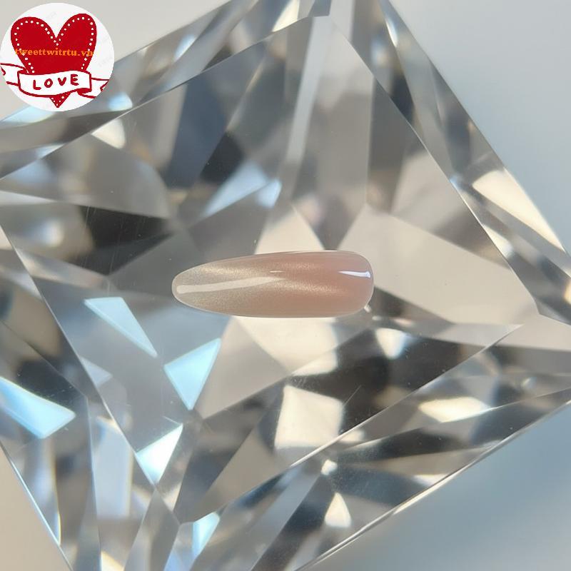 TRWITU Solid Color Press On Nails, Ice Transparent Cat Eye Nails Handmade Nude Skin-Flattering Nail 