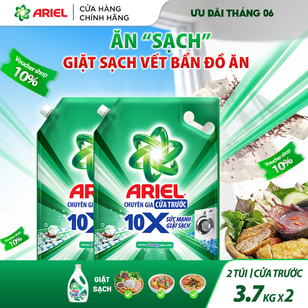 Combo 2 Nước Giặt Cửa Trước ARIEL 10X Giặt Sạch 3.7KG