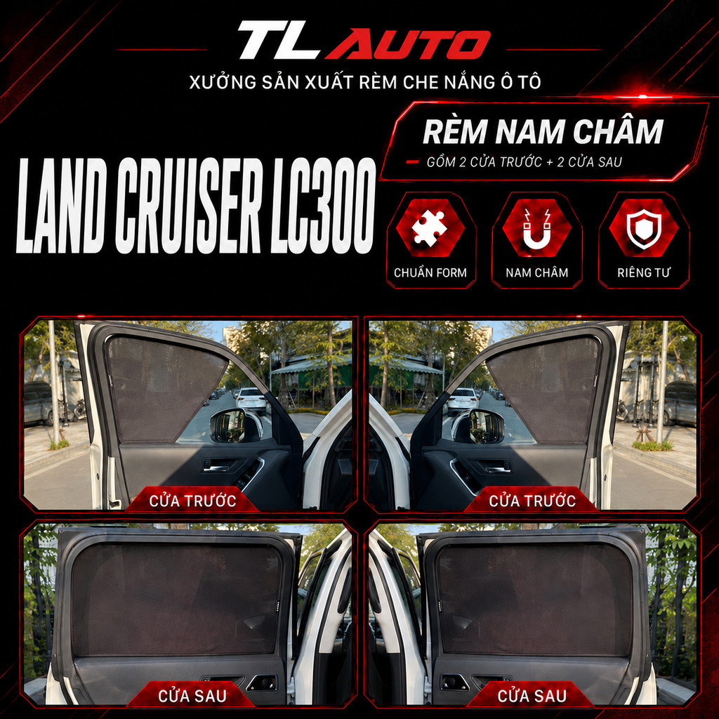 Rèm che nắng ô tô loại 1 Xe Land Cruiser LC300, Bộ 4 tấm, ô tô hút mạnh ,Bảo Hành 24 tháng
