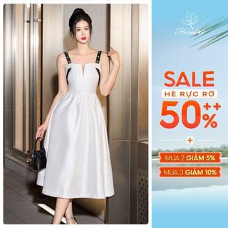 Đầm dạ hội HeraDG thiết kế 2 dây nhún thân dưới dây vai phối màu đính đá phía sau thắt nơ, chất Tafta cao cấp WDHBC1001