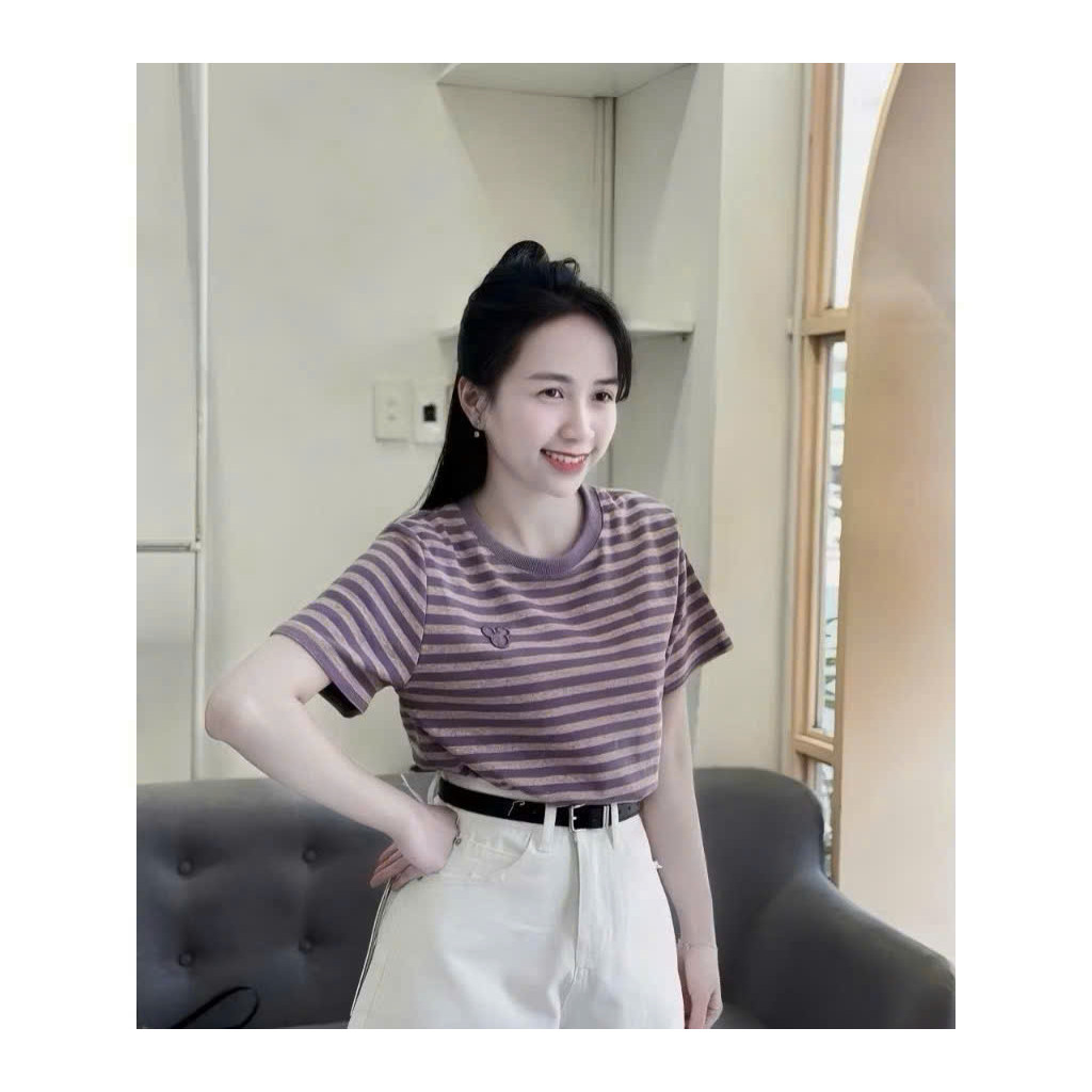 Sét áo cotton kẻ tím quần kaki nữ BN1