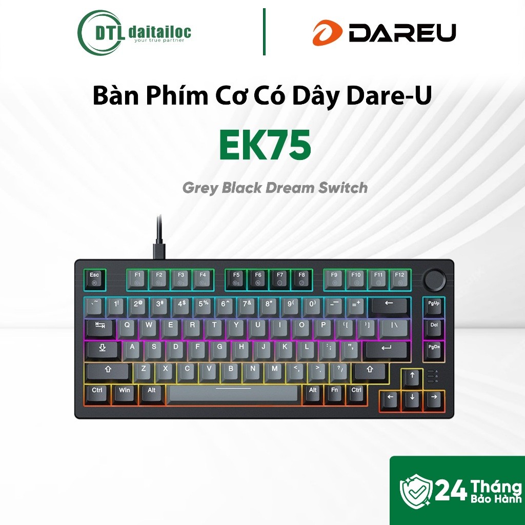 Bàn Phím Cơ Có Dây Gaming Dare-U EK75 Grey Black Dream Switch (keycap PBT) | Chính hãng | Bảo hành 24 tháng | BigBuy360 - bigbuy360.vn