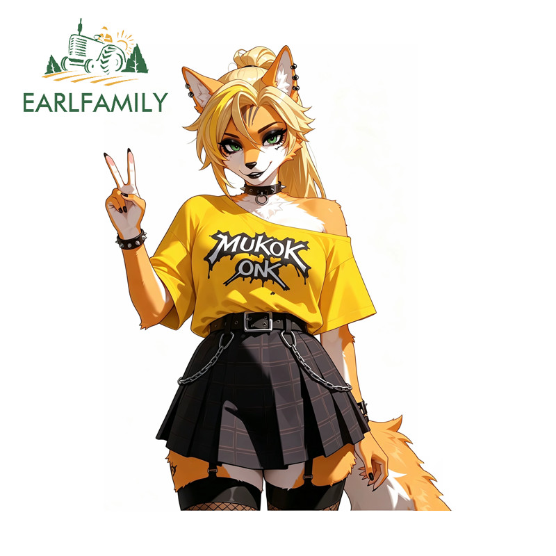 EARLFAMILY Furry Fox Girl Car Sticker Cool Chống Thấm Nước Bảo Quản Bình Nước Hành Lý Kính Chắn Gió 