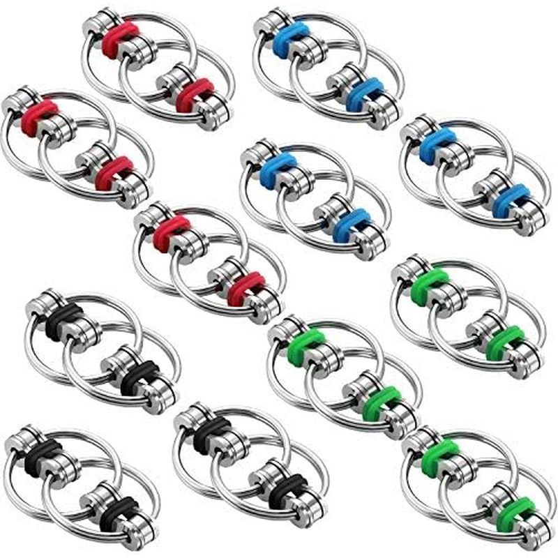 Gejoy 12 Pcs Bike Chain Fidget Toys Set Flippy Roller Chain Sensory Rings Bulk Handheld Toy Key Anxi