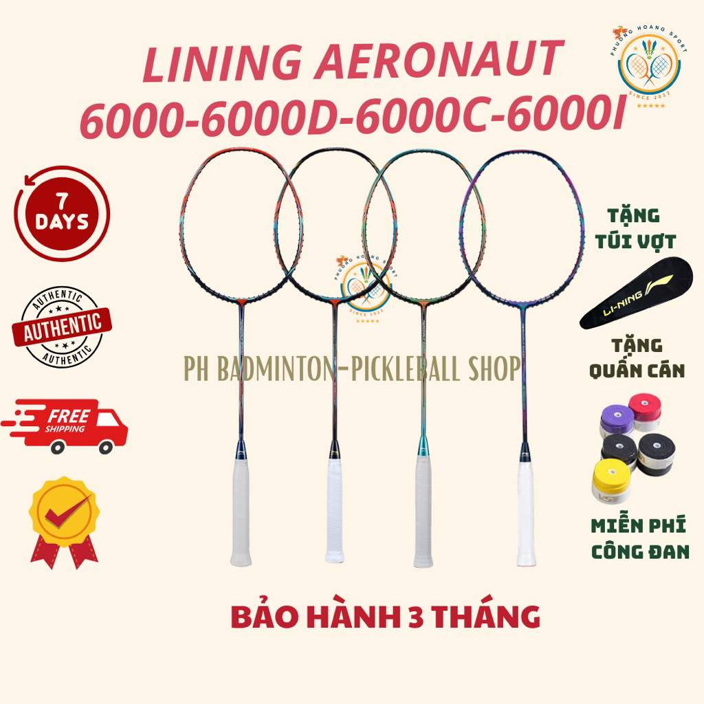 ( Tặng giày ) [Đan cước-Tặng túi+quấn cán] Vợt Cầu Lông Lining Aeronaut 6000-6000D-6000C-6000I Chính