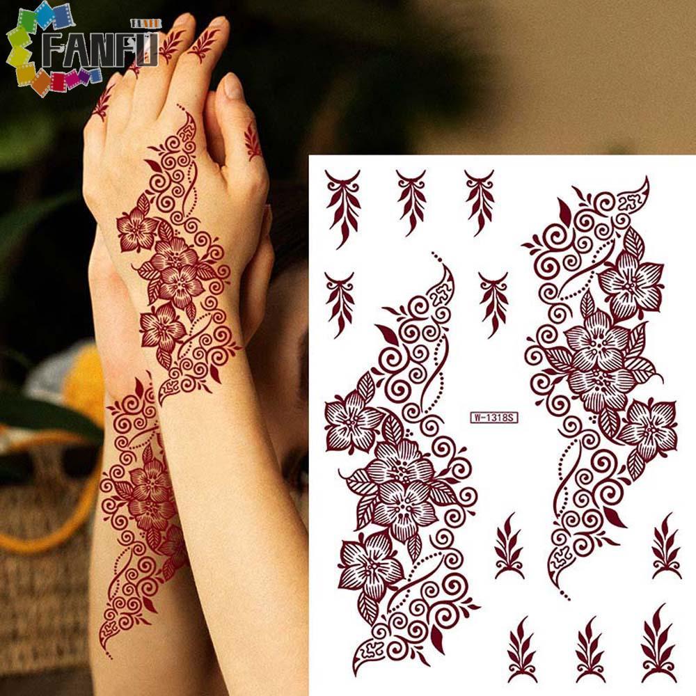 FANFUZOUZU Hình Xăm Tạm Thời, Chân Cánh Tay Hình Xăm Giả Cho Nữ Henna Hình Xăm Dán, Ren Đỏ Henna Hìn