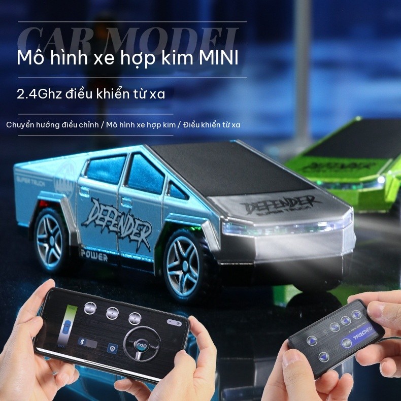 [NEW]Rc Car 1/64 Tesla Cybertruck Mini Đồ chơi điều khiển từ xa Đèn ô tô Xe kéo tốc độ có thể điều c