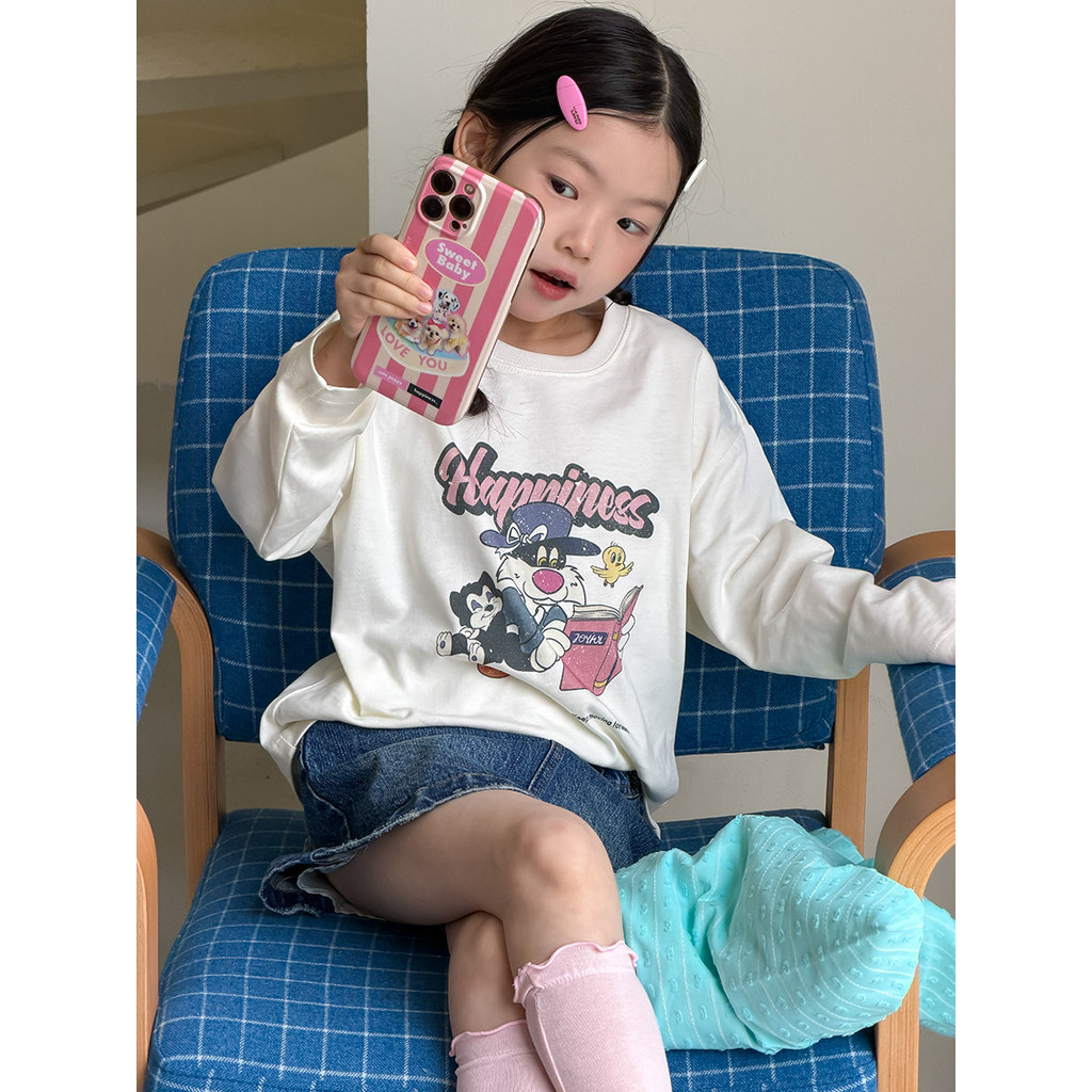BEIFU BEIFU Bé Gái Xuân Thu Cotton Hoạt Hình Áo Thun Dài Tay Trẻ Em Phiên Bản Hàn Quốc Rời Thường Ng