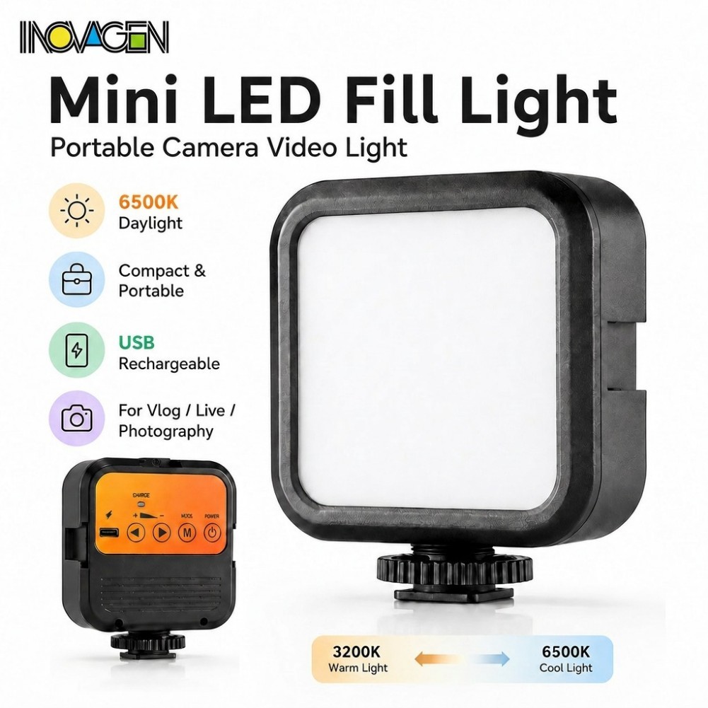INOVAGEN Mini LED Fill Light 6500K Camera Di Động Đèn Video Cho Vlog TikTok Phát Trực Tiếp Chụp Ảnh 