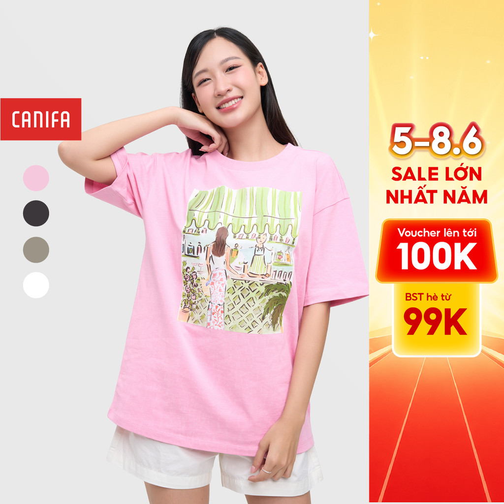 Áo phông nữ CANIFA cổ tròn cộc tay có hình in 6TS25S007