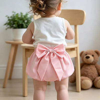 Bé Gái Nơ Lớn Trang Trí Satin Bloomers Thắt Lưng Co Giãn Màu Hồng Puffy Quần Short Trẻ Em Trang Phục Thường Ngày