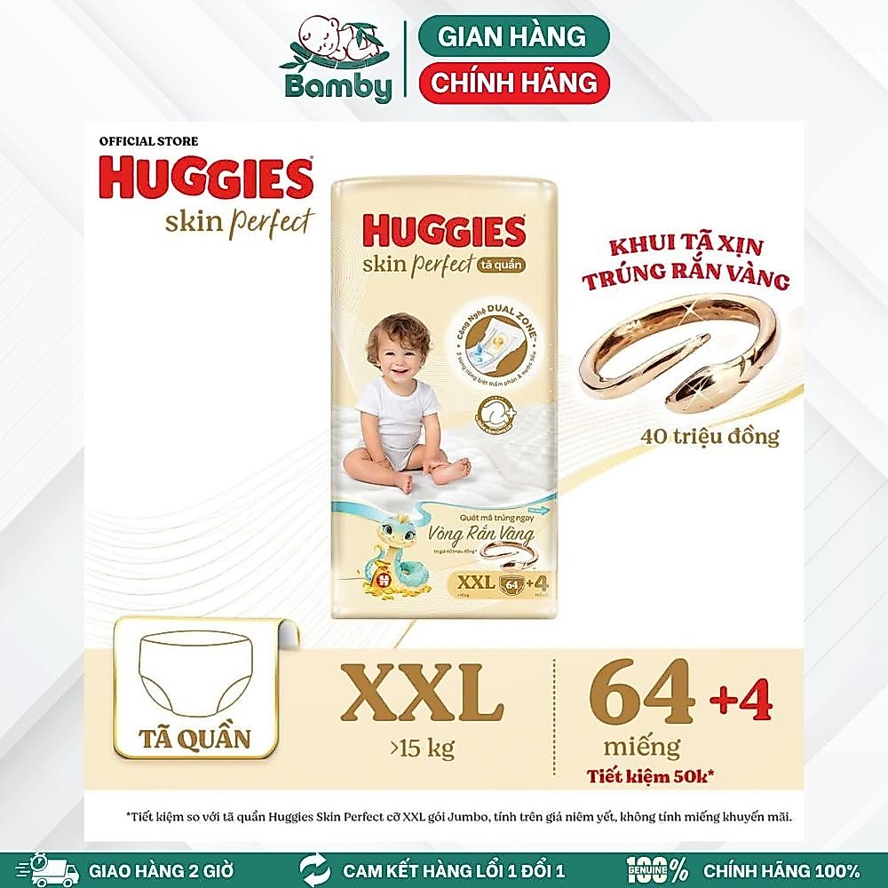 Tã/Bỉm Huggies Skin Perfect NB76 S82 M79 M102 L92 XL76 XXL68 - Công nghệ Dual Zone - Bamby.....