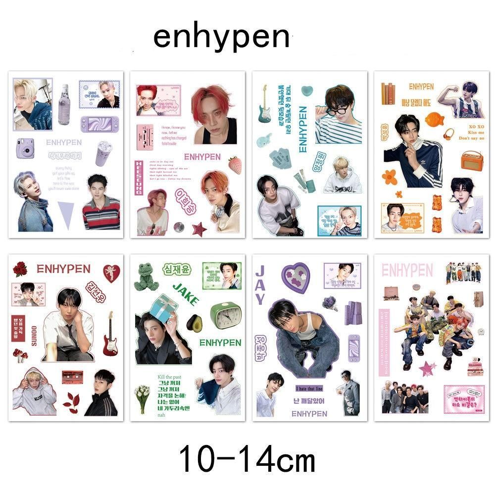Set 8 tấm sticker siêu xinh nhóm ENHYPEN dùng trang trí, decor sổ sách, bình nước, nón bảo hiểm, v.v