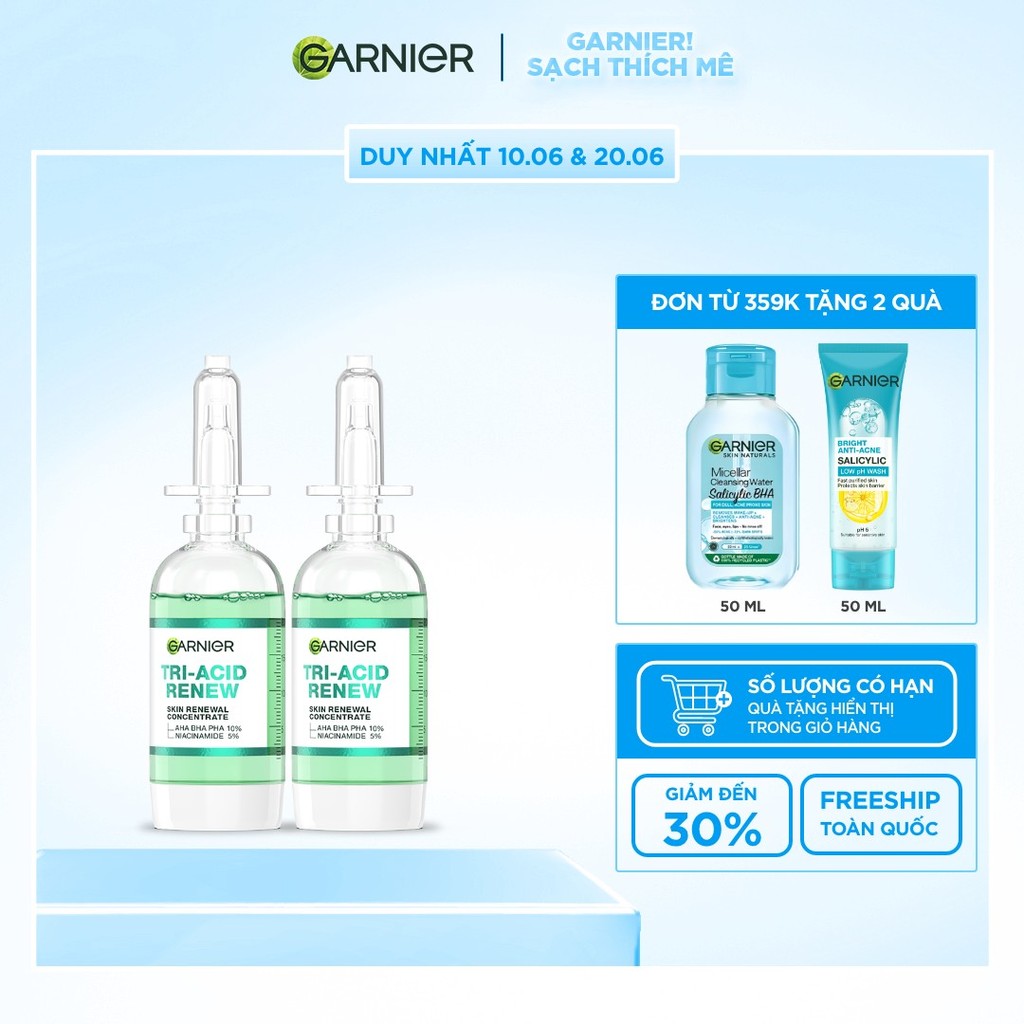 Bộ 2 Serum thế hệ mới 15% [PHA,AHA BHA ,NIACINAMIDE] giúp da trông sáng, láng, khỏe hơn-Garnier Tri-