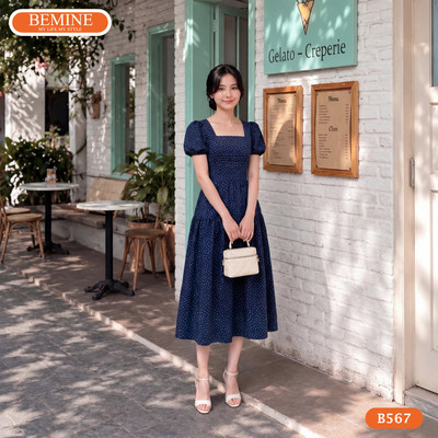Đầm thiết kế BEMINE cổ vuông đũi in hoa dáng dài phù hợp đi chơi-B567