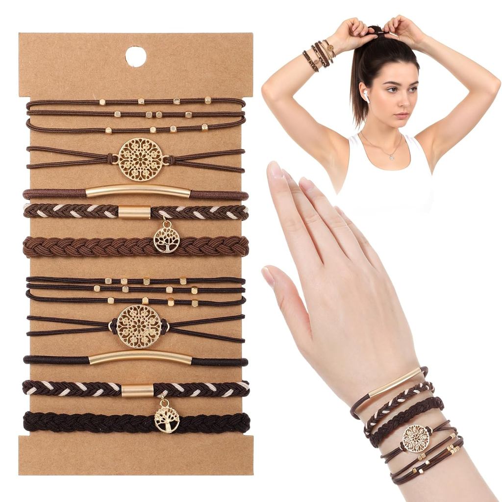 10 Chiếc Dây Buộc Tóc Vòng Tay, Dây Buộc Tóc Vòng Tay Cho Nữ, Dây Buộc Tóc Boho Tóc Cáng, Dây Buộc T