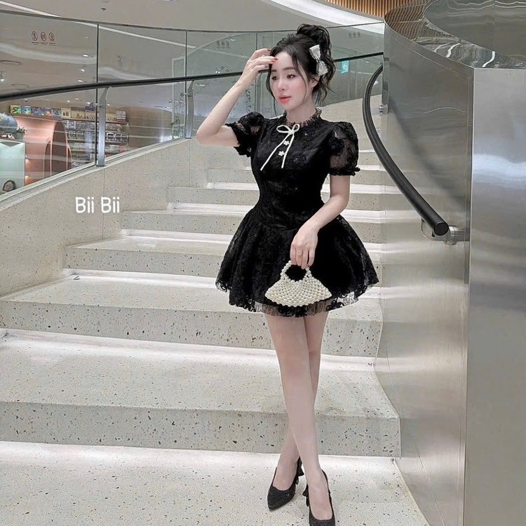 ĐẦM REN HOA CỔ NƠ FORM XOÈ 3  BYJOLIE