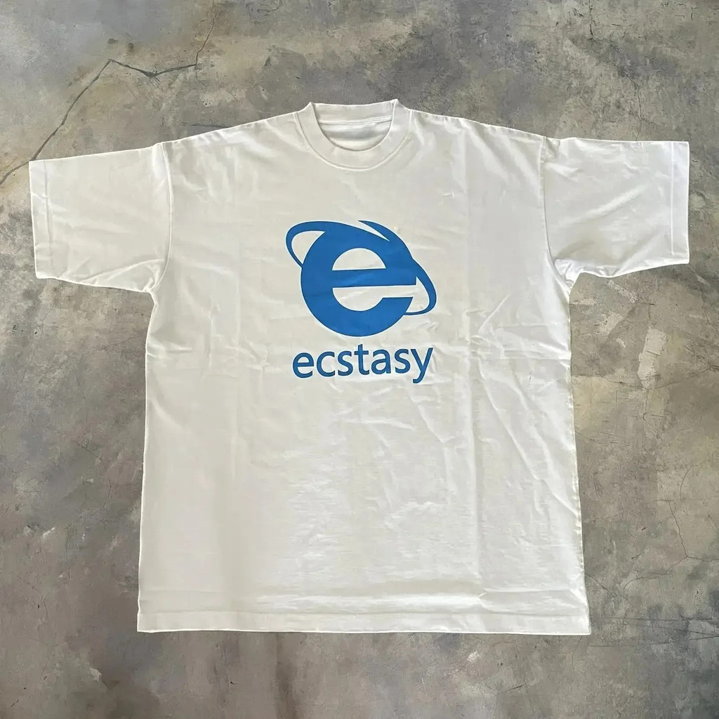 Dạo Phố Ecstasy Mới Áo Y2K Bông Tai Kẹp In Chữ Trắng Rời Tay Ngắn Top Y2K