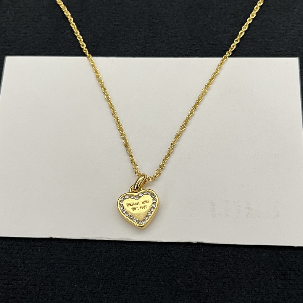 New simple glossy heart pendant necklace with rhinestones, elegant collarbone chain, heart-shaped wo