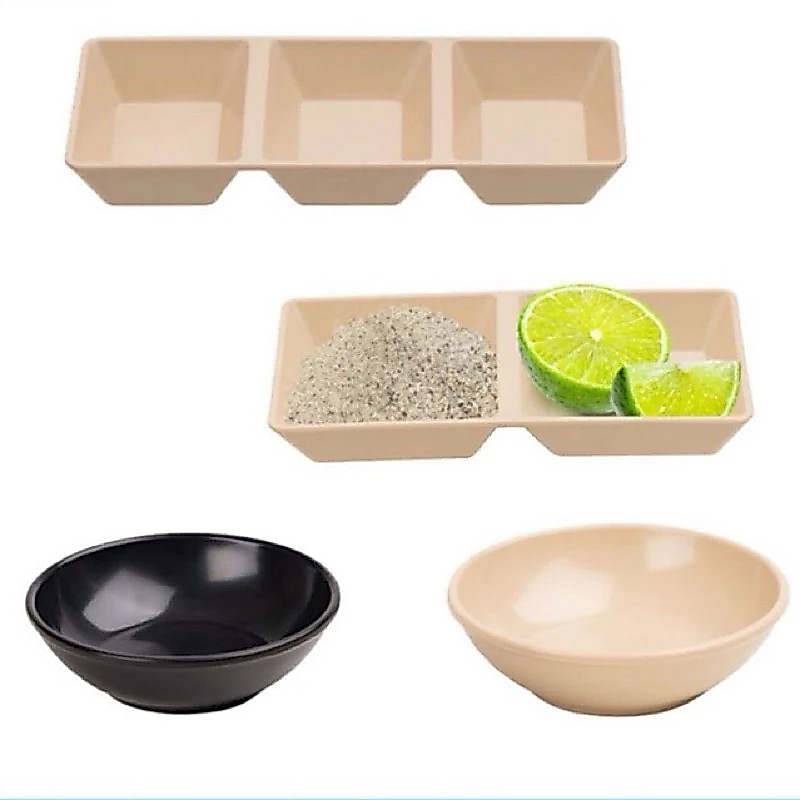 Combo 5 Đĩa chấm nhỏ/ đĩa đựng muối tiêu nhựa Phip màu Be - Màu Đen 7cm- TIDYO VN