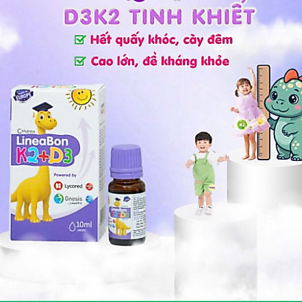 Tích điểm- Vitamin Lineabon k2 d3 bổ sung k2 d3 mk7 giúp tăng khả năng hấp thu canxi cho trẻ Lọ 10ml