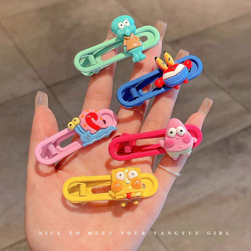 New Product~Colorful Dopamine SpongeBob Hair Clips, Side Clips, Patrick Star Clips, Cartoon Duckbill