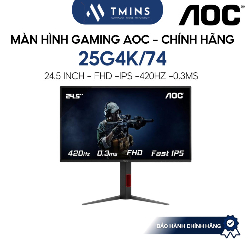 Màn Hình gaming AOC 25G4K/74 24.5 inch (FHD/IPS/420Hz/0.3ms ) - Hàng Chính Hãng