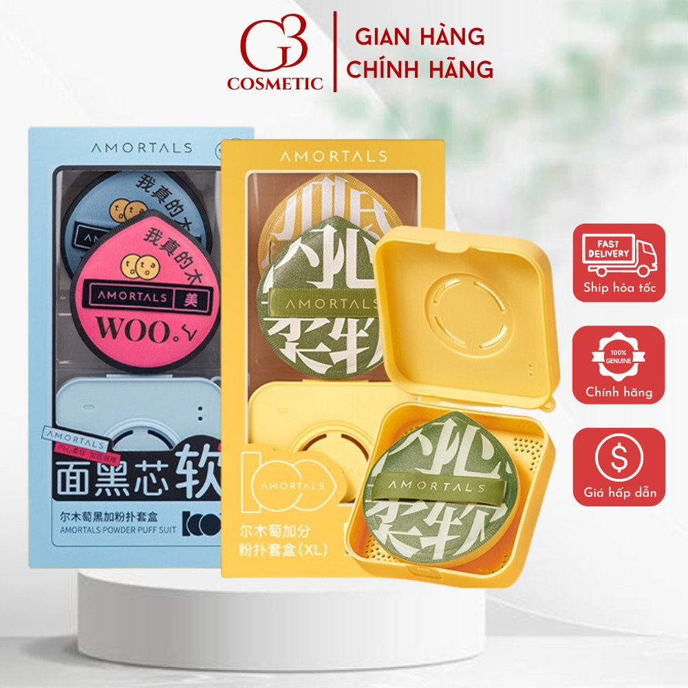 Bông mút trang điểm AMORTALS chính hãng siêu mềm dễ tán kem nền kèm hộp đựng mút phấn cao cấp G3COSM