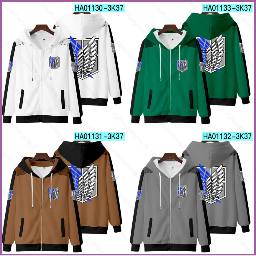 YT2 Anime Tấn Công Titan Áo Dài Tay Top Unisex Dây Kéo Cosplay Eren Wings of Liberty 3D Áo Khoác Ngo