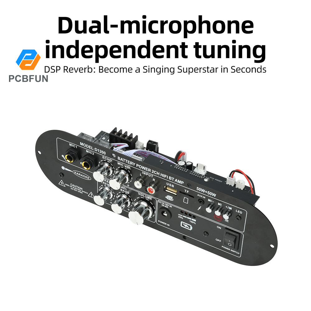 Pcbfun D1200 2.0 Kênh Loa Siêu Trầm Công Suất Cao Bluetooth Bảng Khuếch Đại Kỹ Thuật Số 50W + 50W DC