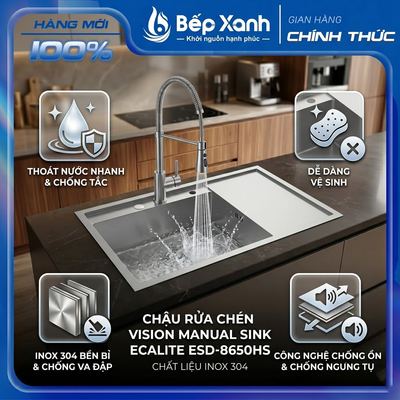 [FREESHIP HCM] Chậu Rửa Chén Vision Manual Sink Ecalite ESD-8650HS - Chất Liệu Inox 304