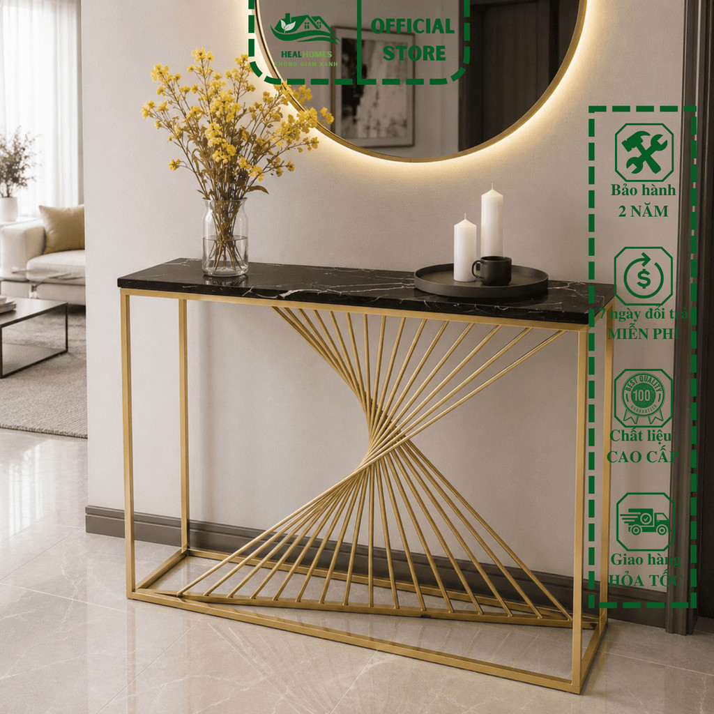 Bàn console, Kệ đứng trang trí phòng khách,sang trọng hiện đại mặt đá chữ nhật,LA1 HEALHOMES