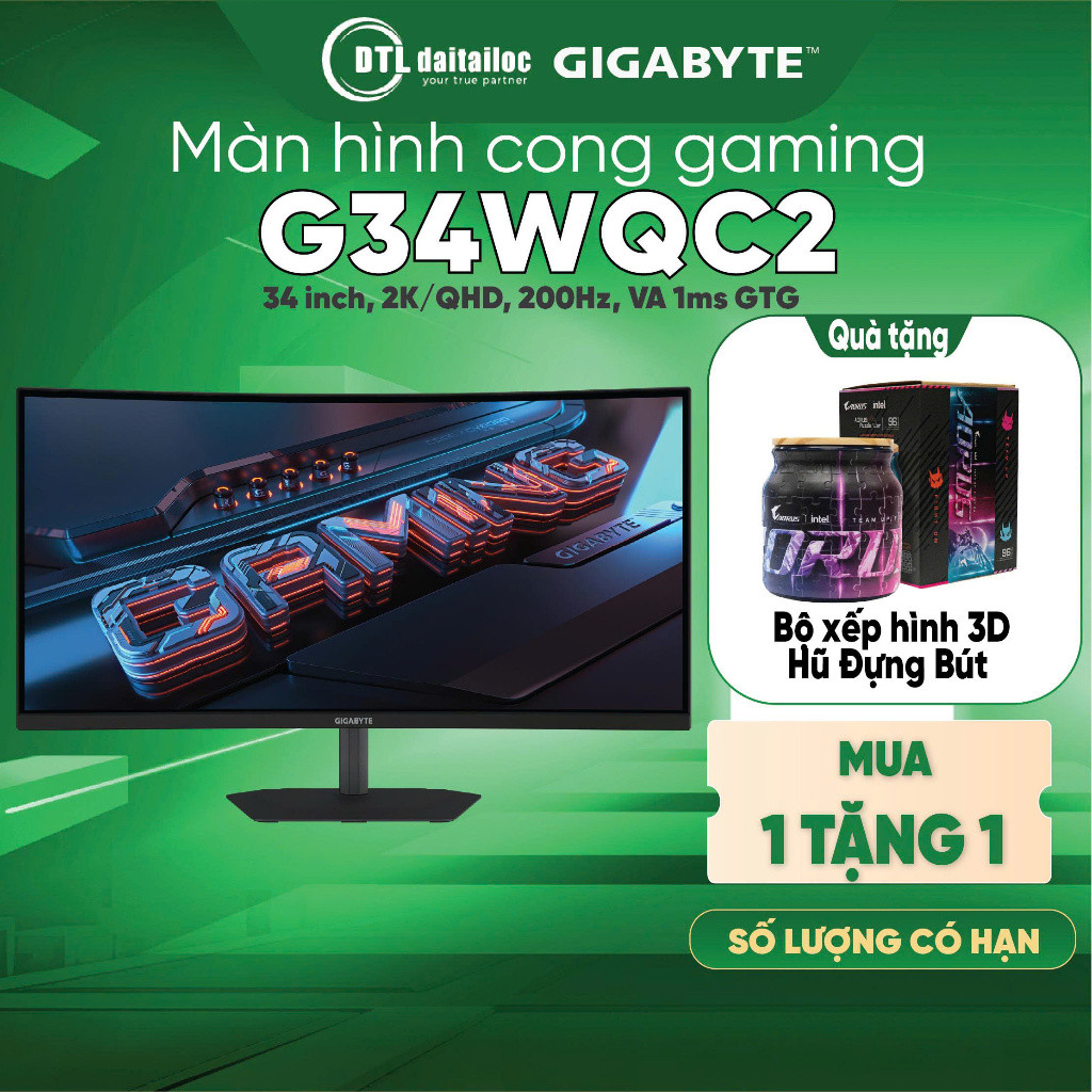 Màn hình cong gaming Gigabyte G34WQC2 34inch VA 1500R WQHD 2K 200Hz  SPEAKER BACK 1Ms | Chính Hãng |