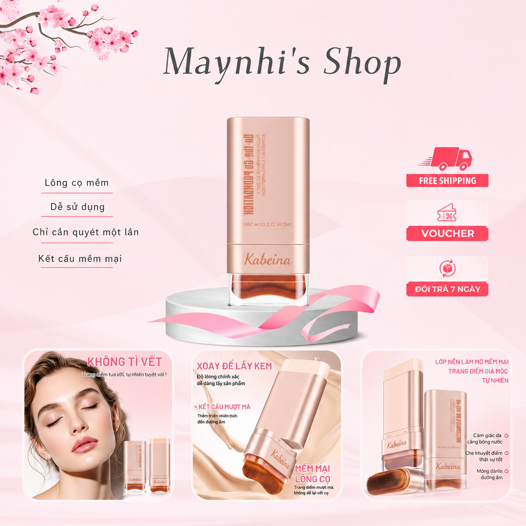 Kem Nền Dạng Thỏi Kabeina On-The-Go Foundation - Lớp Nền Giả Mộc, Che Phủ Tốt, Tích Hợp Đầu Cọ Tán