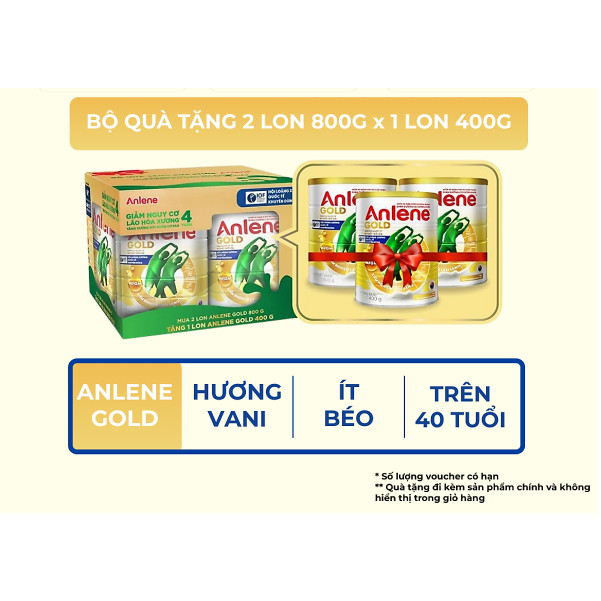 [Tặng 1 lon Anlene Gold 400g] Bộ quà tặng combo 2 sữa bột Anlene Gold 800g/lon
