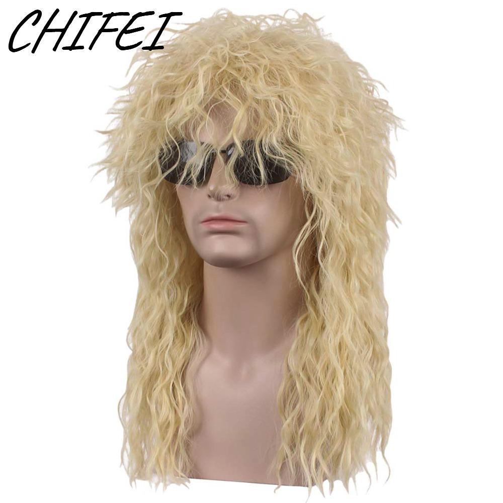 CHIFEI Tiệc Halloween Cosplay Tóc Giả, Dài Xoăn 70s 80 Rockstar Tóc Giả, Vintage Lông Tơ Punk Cospla