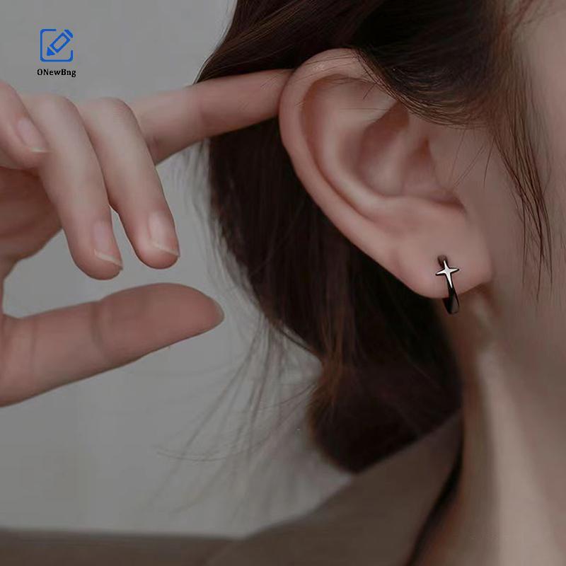 ONew Bốn Cánh Ngôi Sao Chữ Thập Nhỏ Vòng Bông Tai Dành Cho Nam Nữ Hip Hop Retro Màu Bạc Đường Phố Go