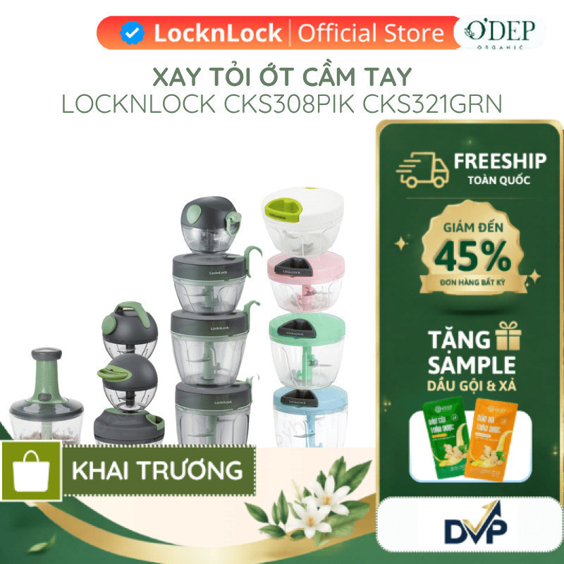 Máy xay tỏi ớt mini cầm tay LocknLock CKS308PIK CKS309GRN CKS321GRN lưỡi xay bén dễ vệ sinh - SHOP D