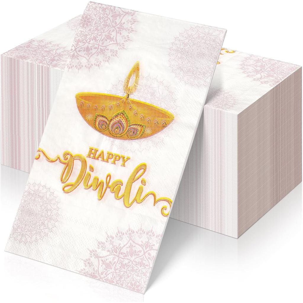 100 Chiếc Happy Diwali Giấy Khăn Ăn Trang Trí, Lễ Hội Đèn Diwali Deepawali Khăn Giấy Trang Trí, Khăn
