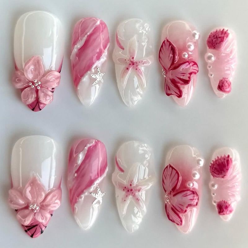 2Pink Pháp Sao Biển Hoa Vàng Quả Bóng Thép Giả Miếng Dán Móng Tay Có Thể Tháo Rời 6. Gel 3D hình hạn