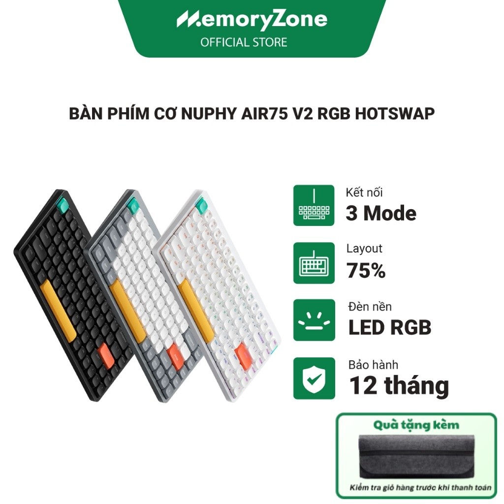 [CHÍNH HÃNG] Bàn phím cơ không dây NuPhy Air75 V2  - Kết nối 3 Mode,Hotswap, LED RGB, Pin 4000mAh, B