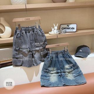 QSJ238 - Quần short jean Đại CHO BÉ loang túi hộp đai nối liền chữ thêu Custom T.shirt - 2298 (KHÔNG KÈM PHỤ KIỆN)