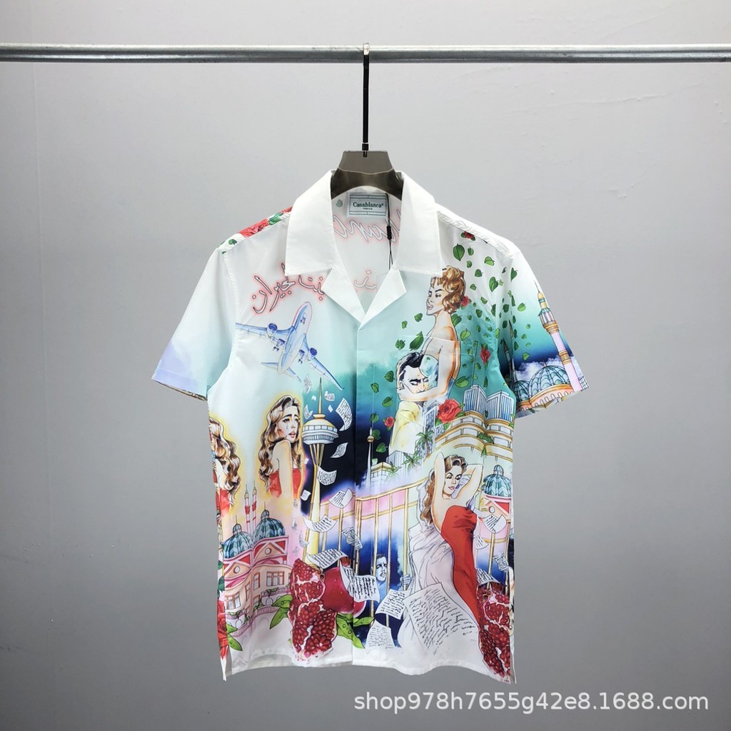 V5PC  CASABLANCA Short Sleeve Shirt Polka Dot Letter Print Pattern Unisex Cardigan