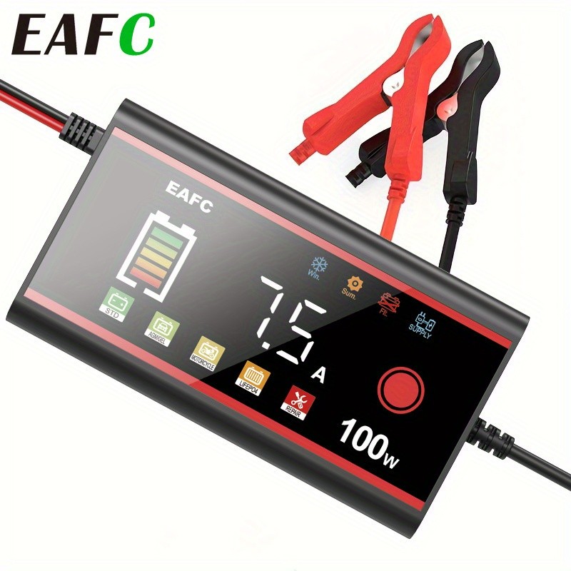 Bộ sạc pin thông minh EAFC 12V 8A 100W có màn hình LCD, Sửa chữa xung, Thiết bị bảo trì pin ô tô bù 