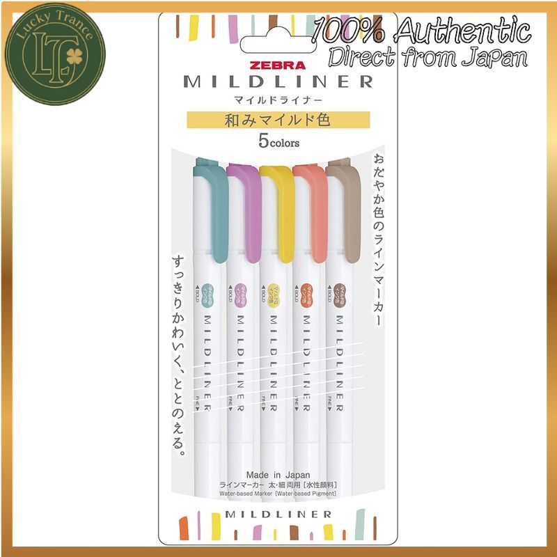 Zebra Mildliner Highlighter Nagomi Mild Colors RC 5 Colors WKT7-5C-RC-N