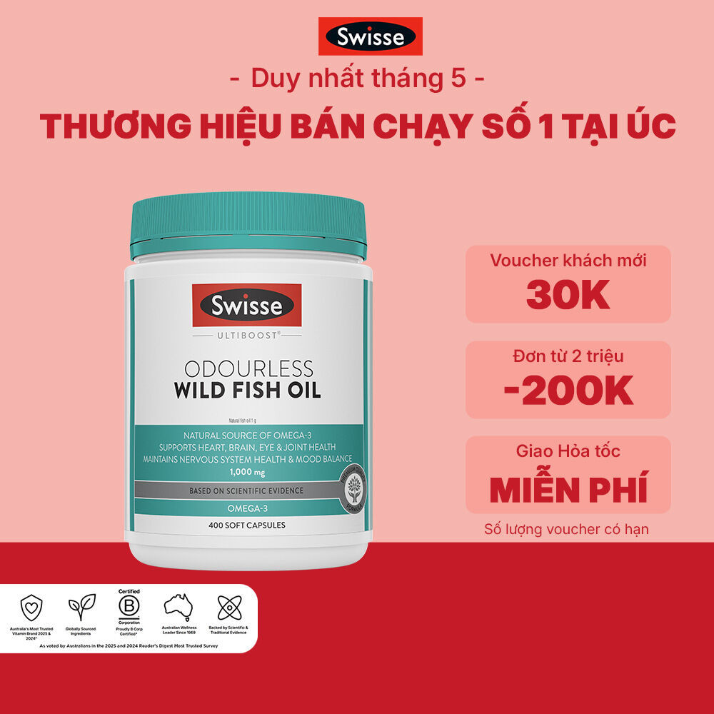 SWISSE x HANNAH - Viên dầu cá Swisse Ultiboost Odourless Wild Fish Oil 1000mg